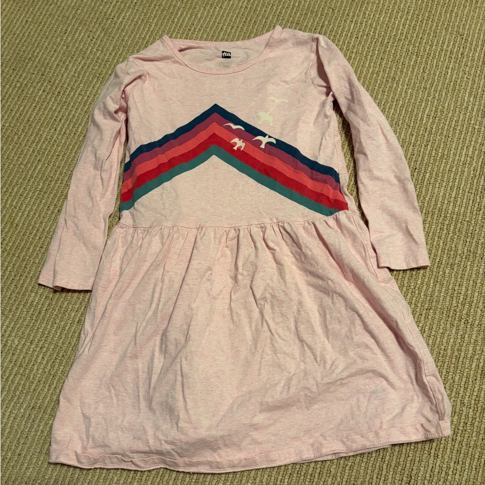 Tea Collection Pink Long-Sleeve Chevron Rainbow Dress